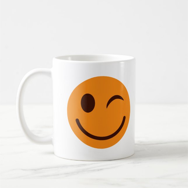 Lycklig Smiling Orange Winking Ansikte Kaffemugg (Vänster)