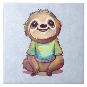 Lycklig Smiling Sloth Sitta Relaxed Kakelplatta