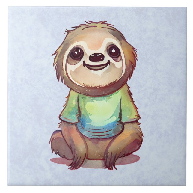 Lycklig Smiling Sloth Sitta Relaxed Kakelplatta (Framsidan)