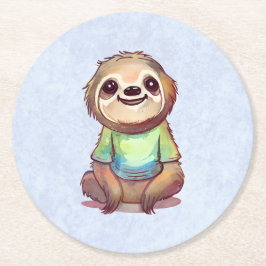 Lycklig Smiling Sloth Sitta Relaxed Underlägg Papper Rund
