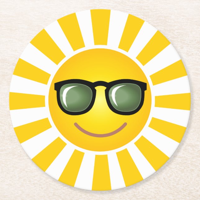 Lycklig Smiling Sol Underlägg Papper Rund (Framsidan)