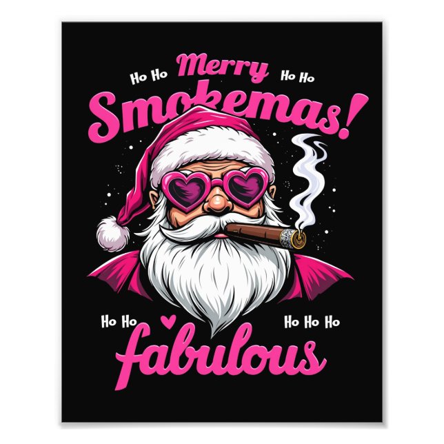 Lycklig Smokemas Funny Santa med Big Cigar Fototryck (Framsidan)
