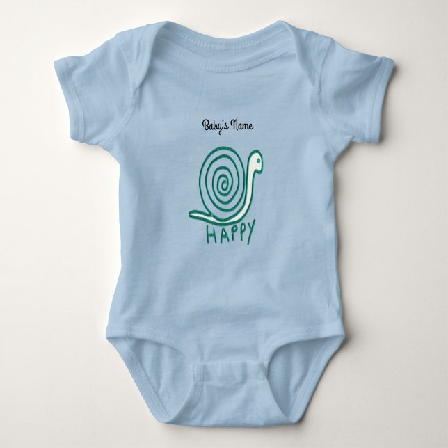 Lycklig Snigel: Anpassa Baby Namn T Shirt (Framsida)