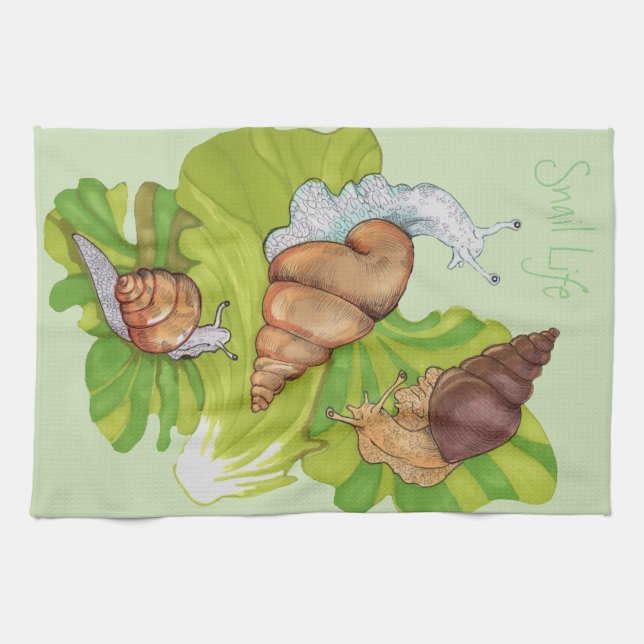 Lycklig Snigel om sallat Löv Art Kökshandduk (Horisontell)