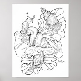 Lycklig Snigel på färgsidan för sallat Blad Poster