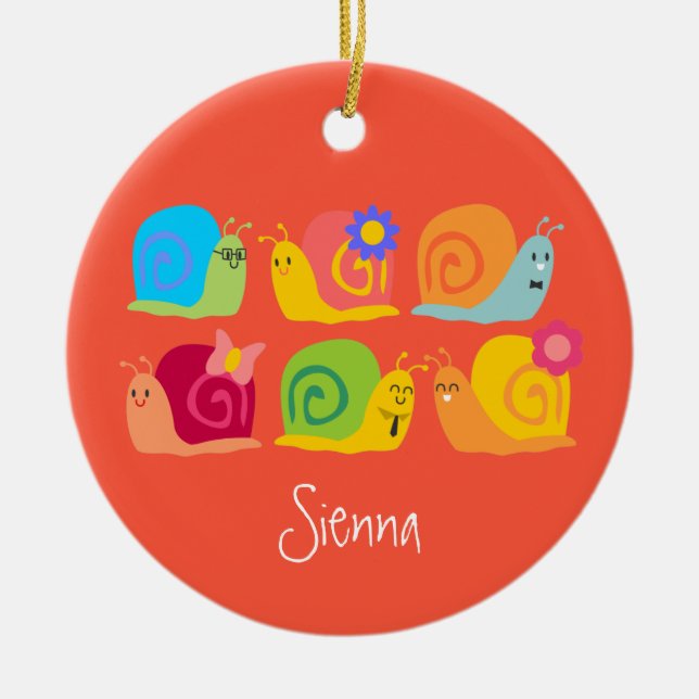 Lycklig snigel snigel julgransprydnad keramik (Framsidan)