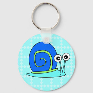 Lycklig snigeltecknad Keychain - blått Nyckelring
