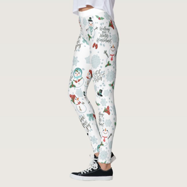 Lycklig Snögubbar Modern Helgdag-jul Mönster Leggings (Vänster)