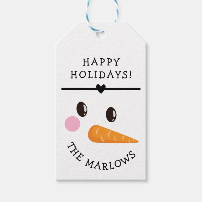 Lycklig Snögubbe Ansikte Personlig Helgdag Namn Presentetikett (Framsidan)