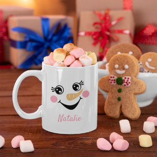 Lycklig Snögubbe Ansikte Personlig Namn Helgdag Kaffemugg