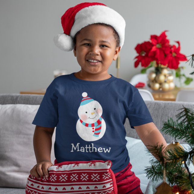 Lycklig Snögubbe Blue Personlig Boys Namn T-shirt (Skapare uppladdad)