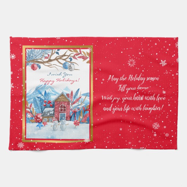 Lycklig Snögubbe Customize Kökshandduk (Horisontell)