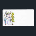Lycklig Snögubbe-etikett Fraktsedel<br><div class="desc">Den här helgdag har ett sött snögubbe som tittar upp vid fallande snö. Använda det som adressetikett för helgdagskort och e-post,  eller som märkre för julklappar och helgdag. Att lägga till egen text är gratis och enkelt.</div>