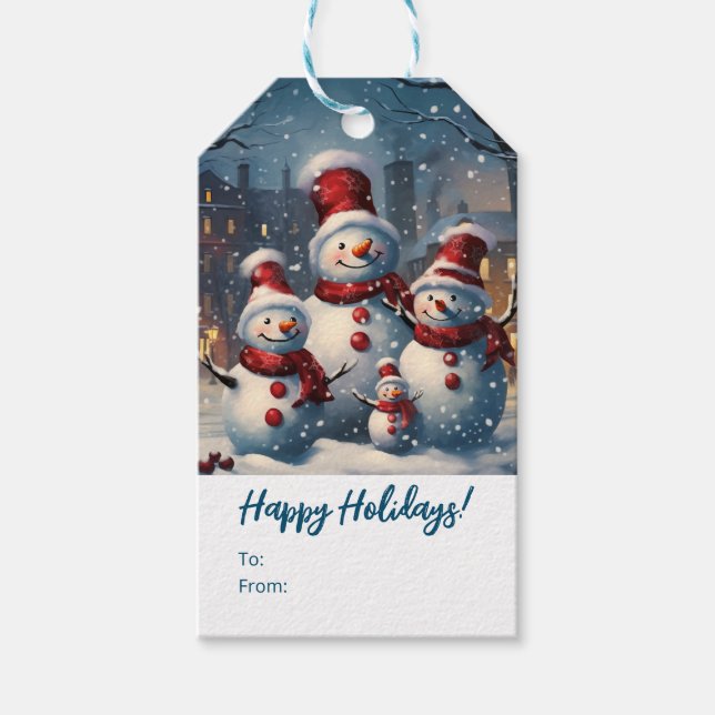 Lycklig Snögubbe-familjens jul Presentetikett (Framsidan)