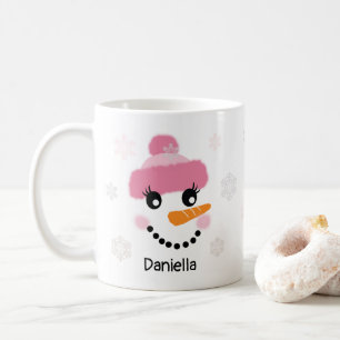 Lycklig Snögubbe (flicka) och Snöflingor - Personl Kaffemugg