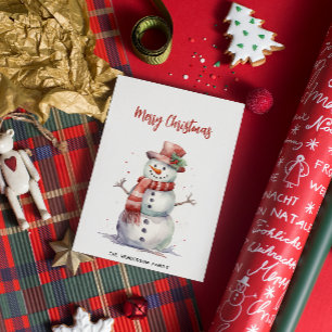Lycklig Snögubbe God jul Anpassningsbar Family Nam Julkort