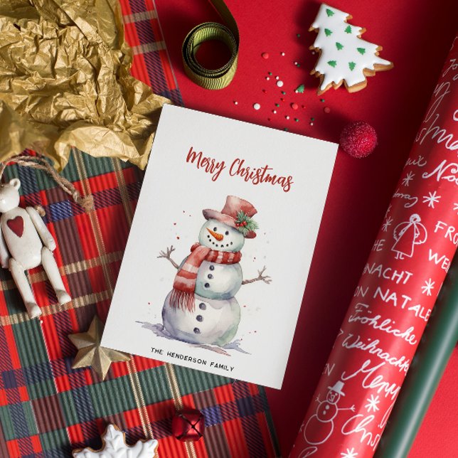 Lycklig Snögubbe God jul Anpassningsbar Family Nam Julkort (Skapare uppladdad)