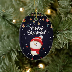 Lycklig Snögubbe God jul Julgransprydnad Keramik