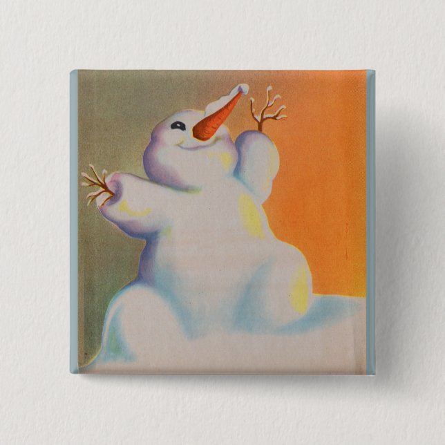 lycklig snögubbe hälsar på morgonen knapp (Framsida)