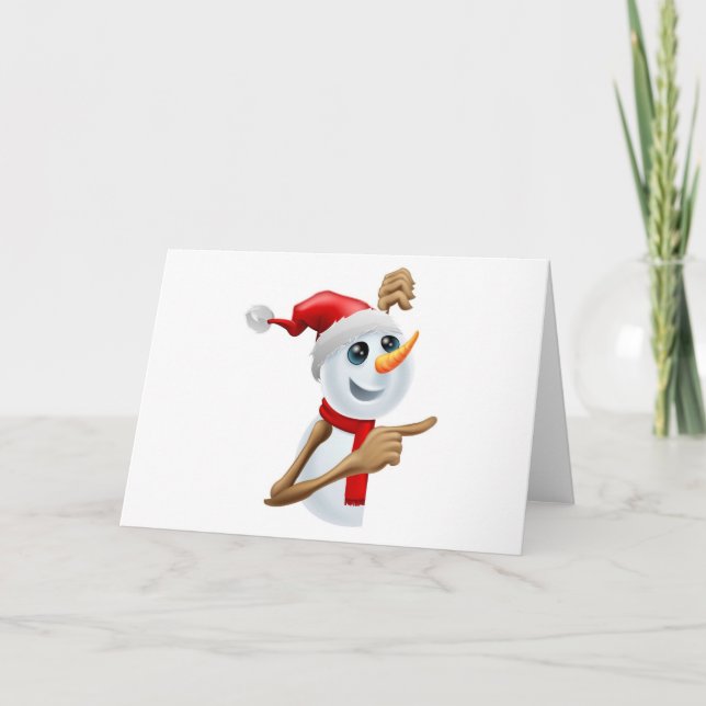 Lycklig snögubbe, i att peka för Santa hatt Helgkort (Framsida)