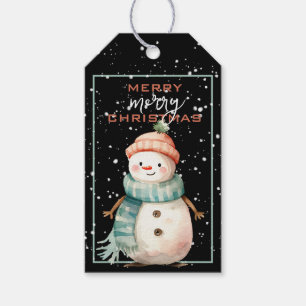 Lycklig Snögubbe i Teal Scarf-julen Presentetikett