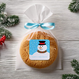 Lycklig Snögubbe jul Fyrkantigt Klistermärke