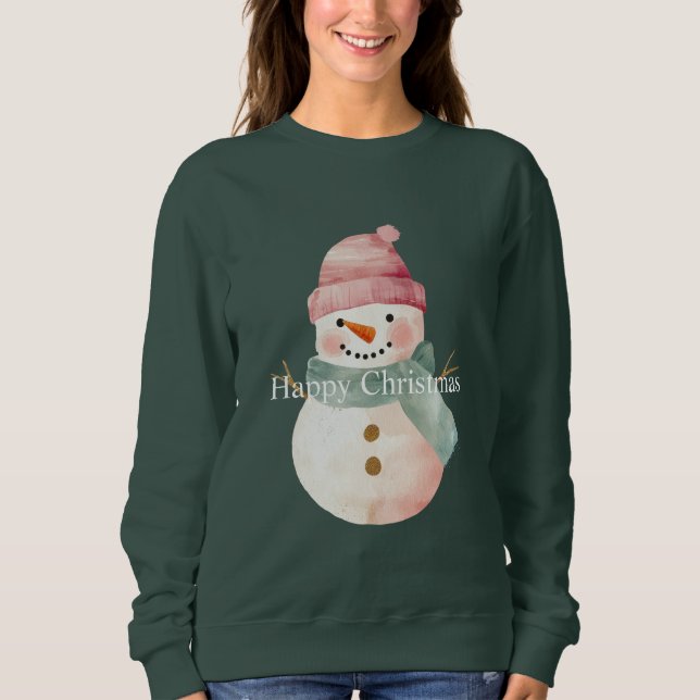 Lycklig Snögubbe jul T Shirt (Framsida)