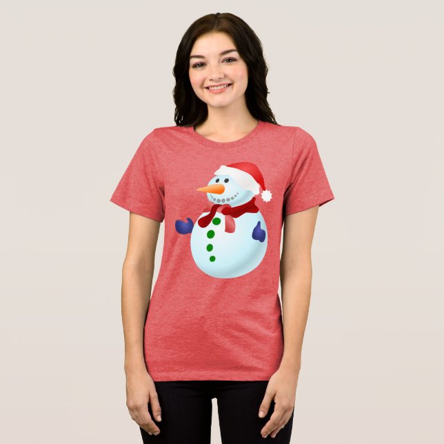 Lycklig Snögubbe jul T Shirt (Framsida Full)