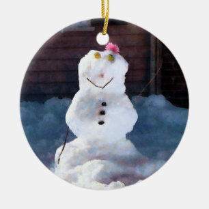Lycklig Snögubbe Julgransprydnad Keramik