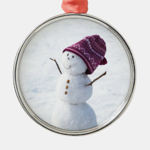 Lycklig snögubbe julgransprydnad metall