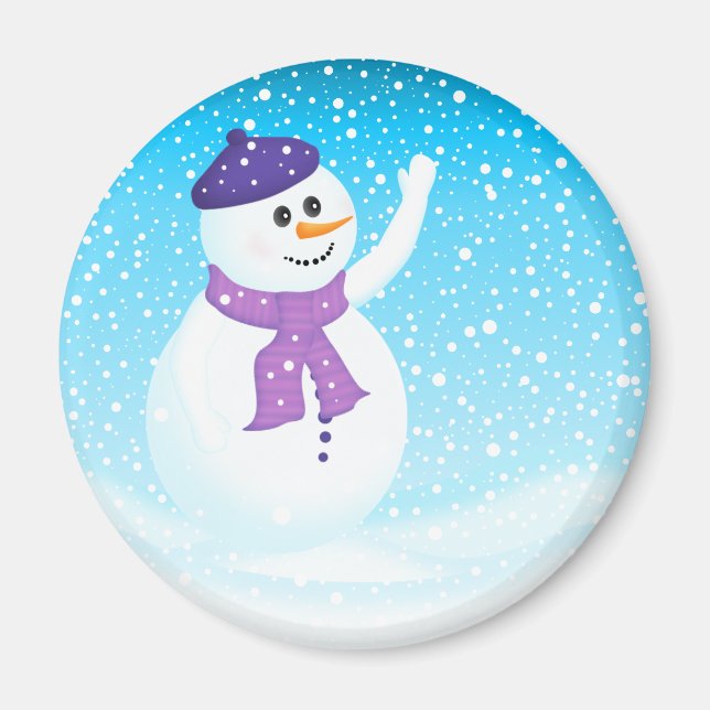 Lycklig Snögubbe Magnet (Framsidan)