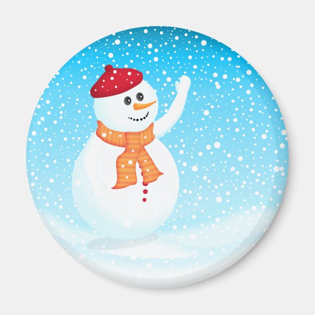Lycklig Snögubbe Magnet (Framsidan)