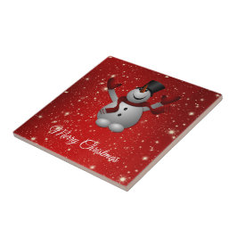 Lycklig Snögubbe med överdelar och handskar Kakelplatta