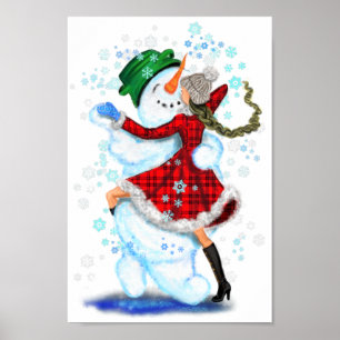 Lycklig Snögubbe och Girl Dance Tango jul Party Poster
