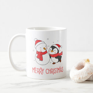 Lycklig Snögubbe och Penguin, Mugg vid jul Helgdag