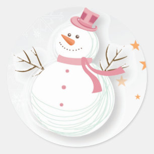 Lycklig Snögubbe Stickers - Rosa Runt Klistermärke