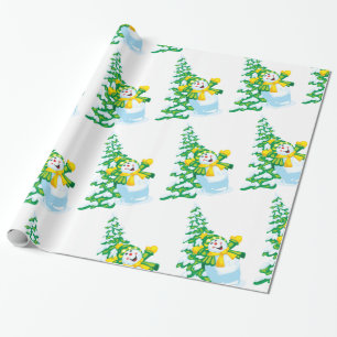 Lycklig Snögubbe Tecknad Presentpapper