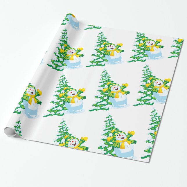 Lycklig Snögubbe Tecknad Presentpapper (Utrullad)