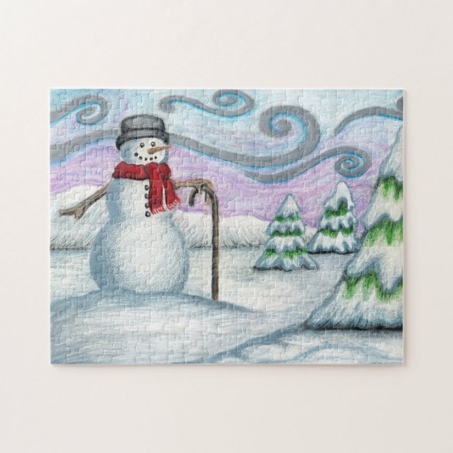 Lycklig Snögubbe Winter Wonderland Puzzle Pussel (Horisontell)