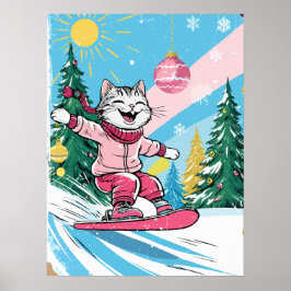 Lycklig Snowboarding Cat Poster
