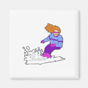 Lycklig Snowboarding gal. Magnet