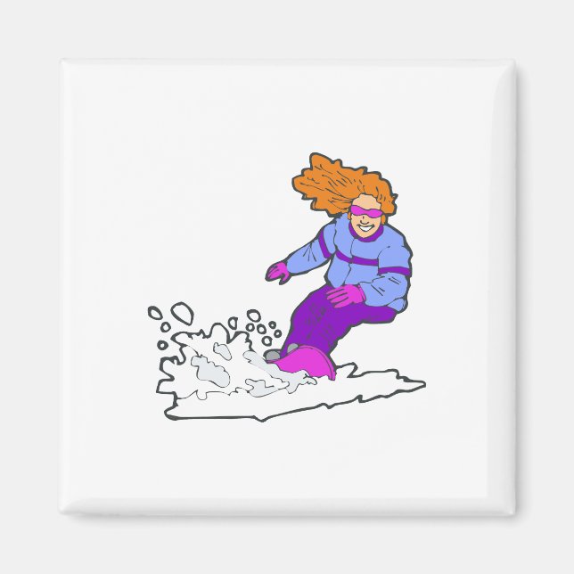 Lycklig Snowboarding Gal Magnet (Framsidan)