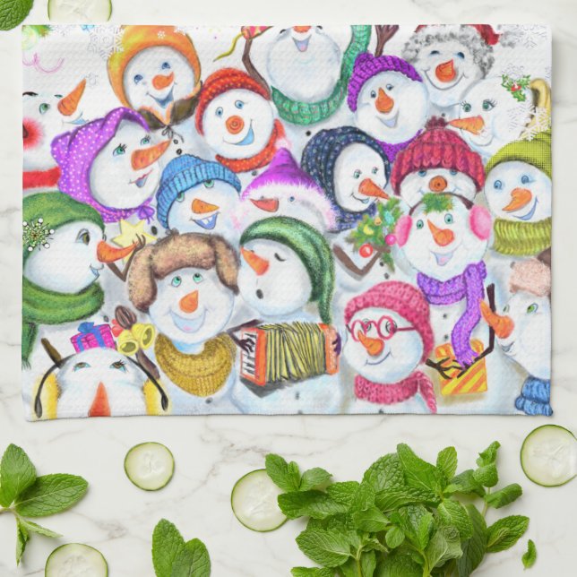 Lycklig Snowmans jul Party Kitchen Towel Kökshandduk (Vikta)