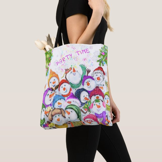 Lycklig Snowmans jul Party Tote Bag Gift Tygkasse (Närbild)
