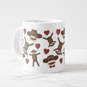 Lycklig Sock monkey och Hearts Tees, Gåvor Jumbo Mugg