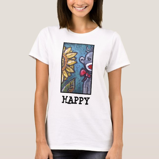 LYCKLIG sock monkey och solros Tee (Framsida)