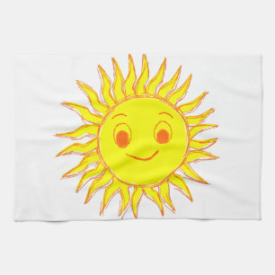 Lycklig Sol Ansikte Teckning Kökshandduk