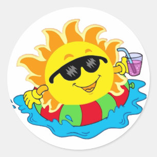 LYCKLIG SOL i BASSÄNG Runt Klistermärke