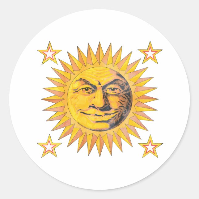 Lycklig sol runt klistermärke (Framsida)