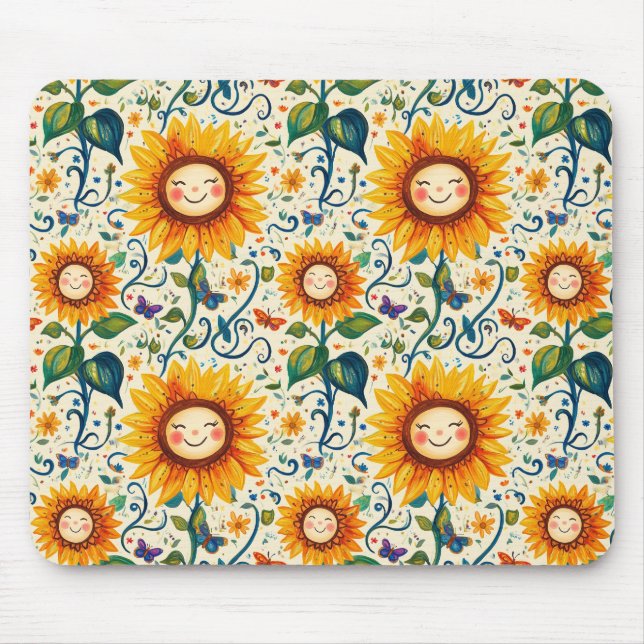 Lycklig Solblommor: Cheery Solros Mönster Musmatta (Framsidan)